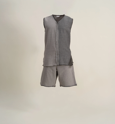 Ecocotton Melsa Men&#39;s Pyjama Set With Short 100% Organic Cotton Muslin Anthracite