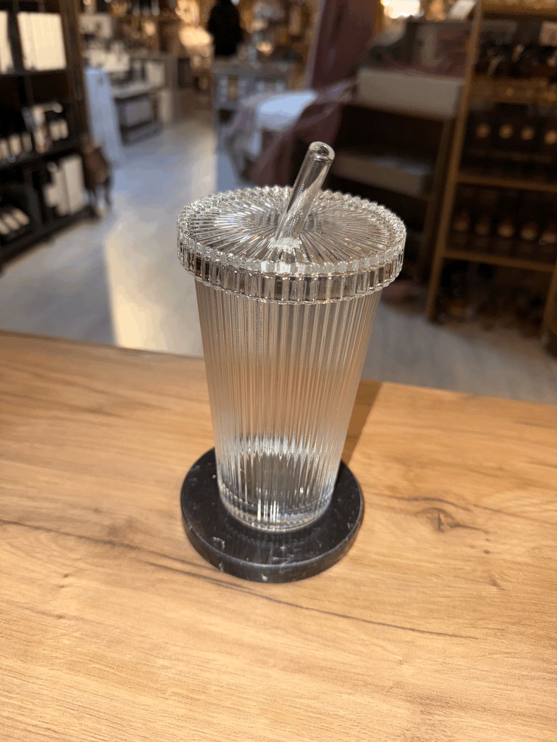 Ripple drinking glass with straw