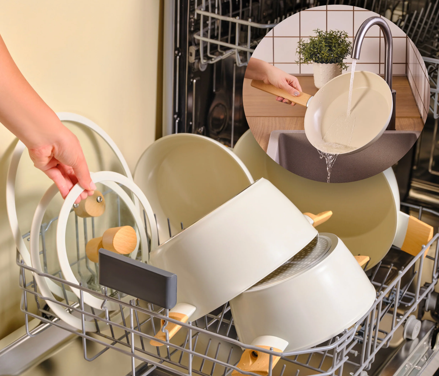Karaca Swiss Crystal Almond Cream İndüksiyon Tabanlı 7 Parça Tencere Seti