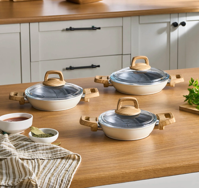 Karaca Swiss Crystal Induction 6-Piece Cookware Set - Creamy