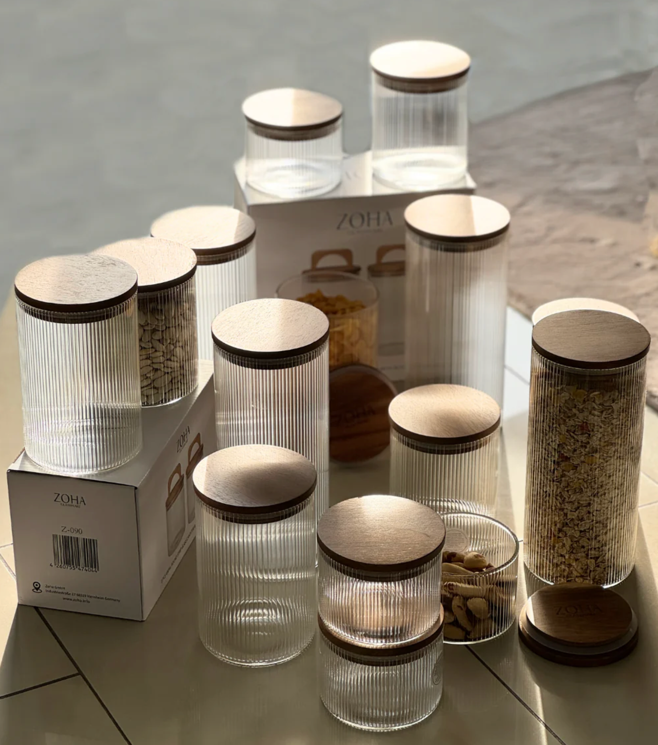 Stock jars Stripe acacia lid set of 2/ 450 ml