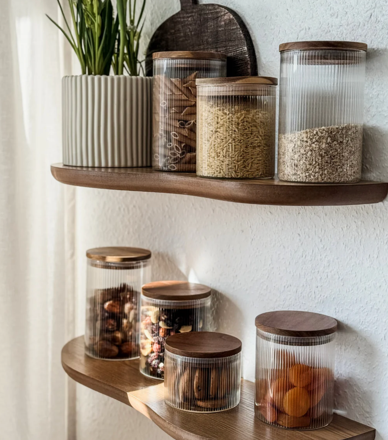 Stock jars Stripe acacia lid set of 2/ 450 ml