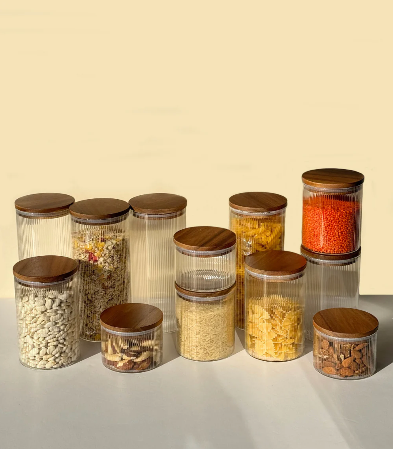 Stock jars Stripe acacia lid set of 2/ 750 ml