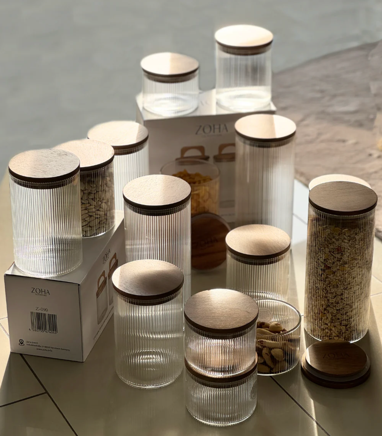 Stock jars Stripe acacia lid set of 2/ 750 ml