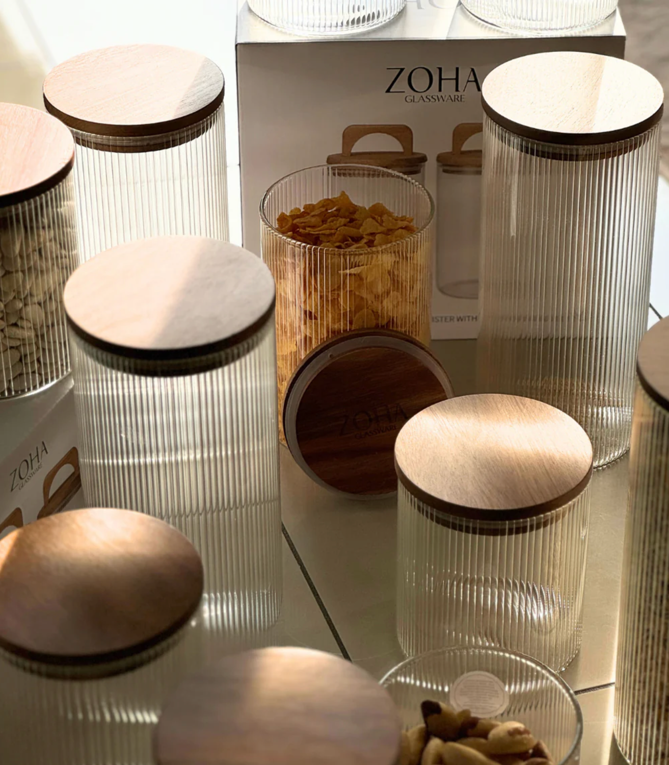 Stock jars Stripe acacia lid set of 2/ 750 ml