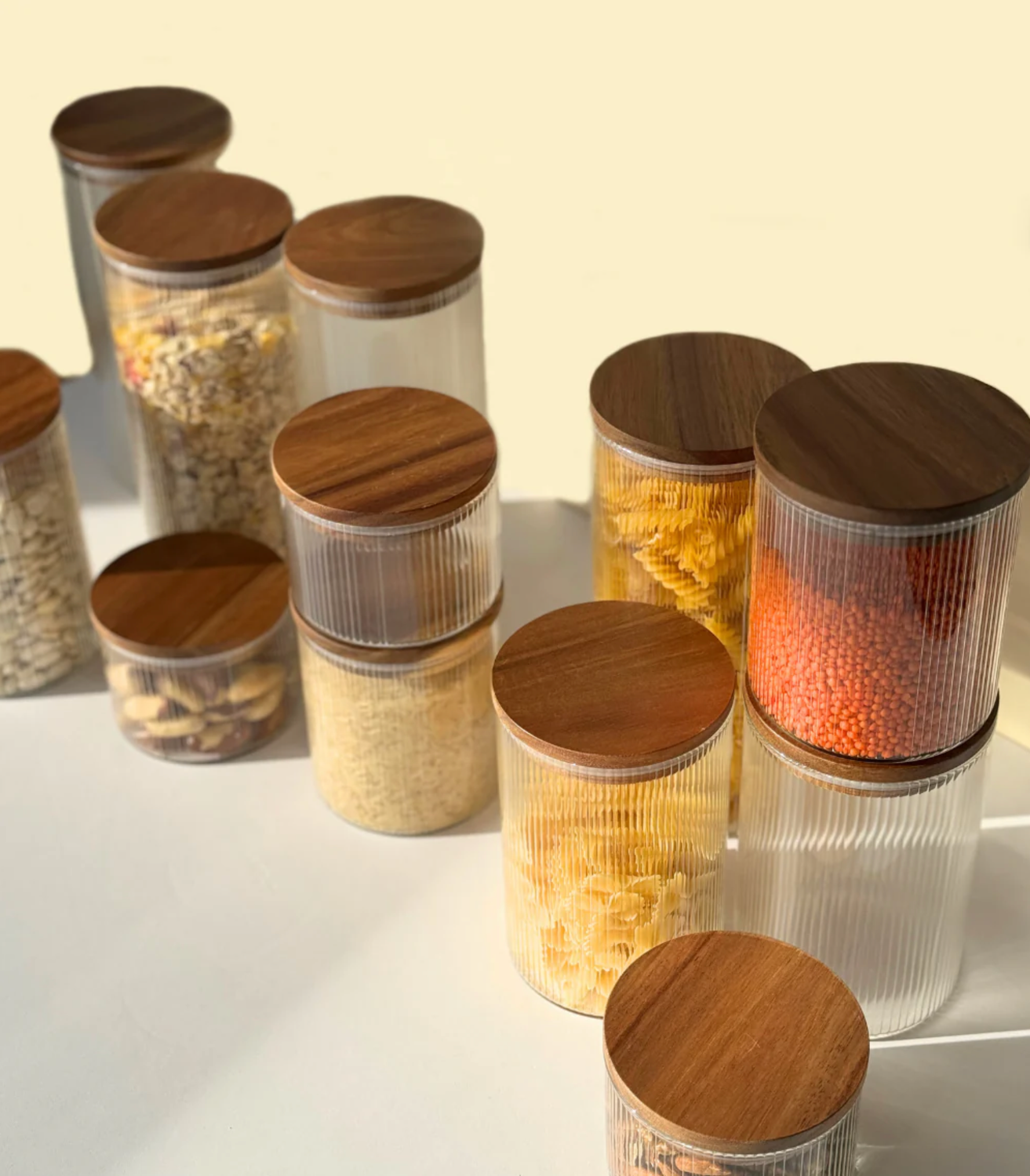 Stock jars Stripe acacia lid set of 2/ 750 ml