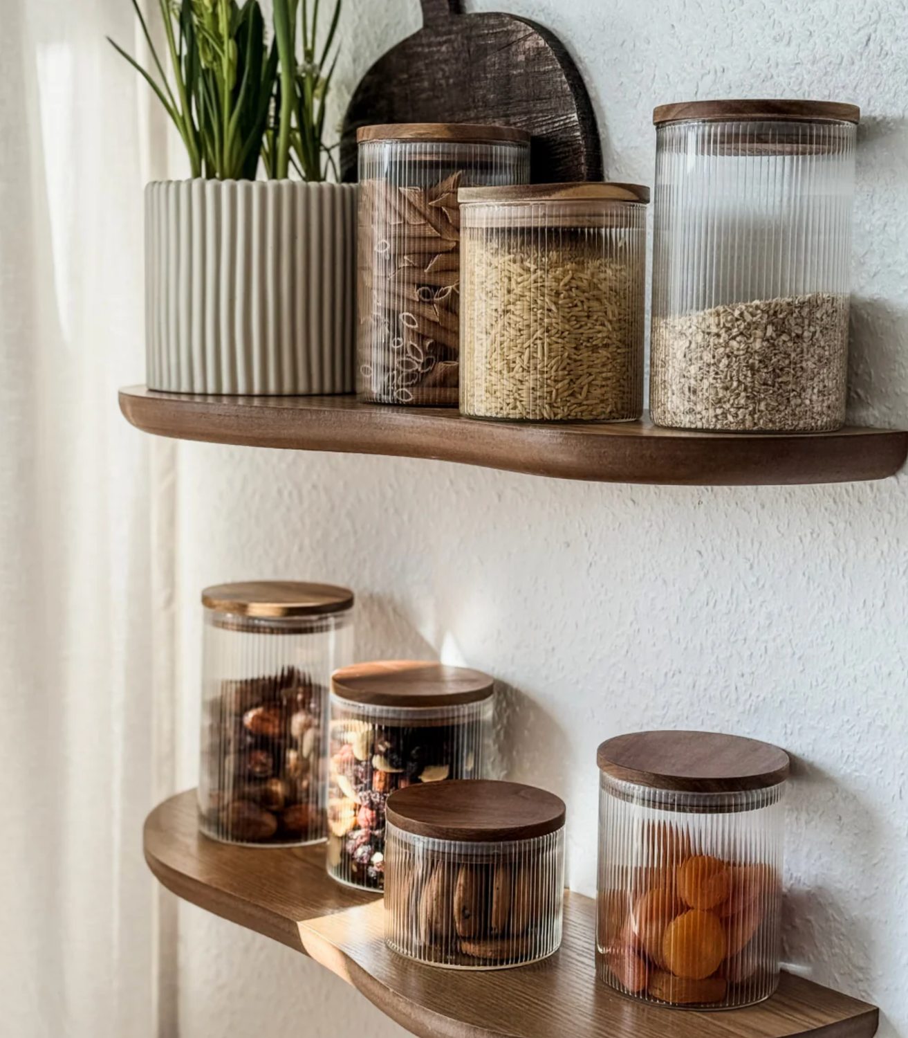 Stock jars Stripe acacia lid set of 2/ 1000 ml