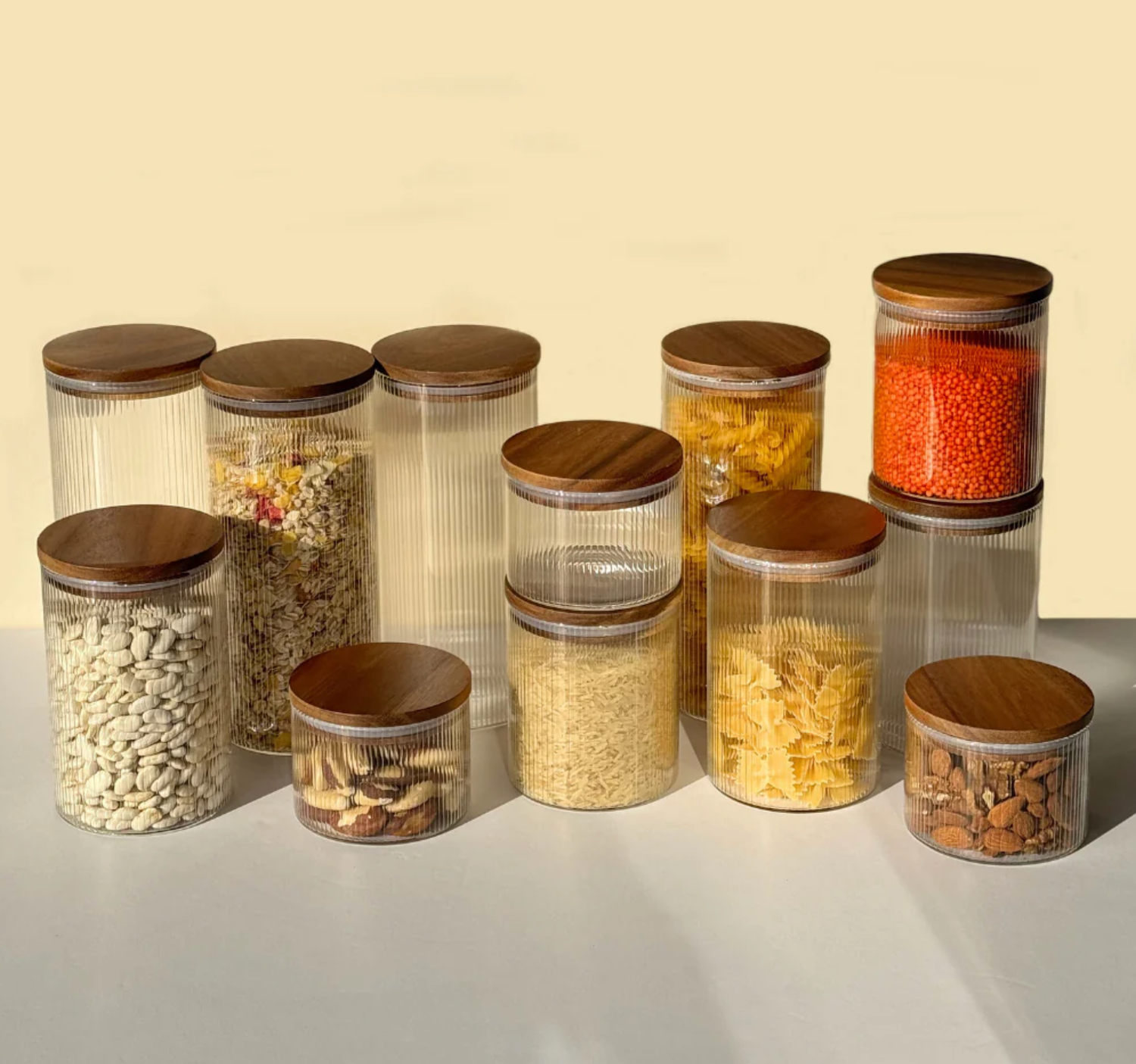 Stock jars Stripe acacia lid set of 2/ 1000 ml