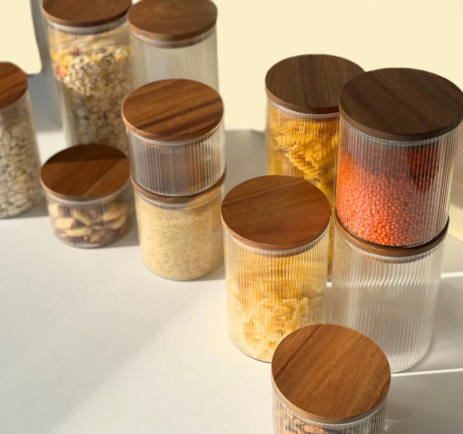 Stock jars Stripe acacia lid set of 2/ 1500 ml