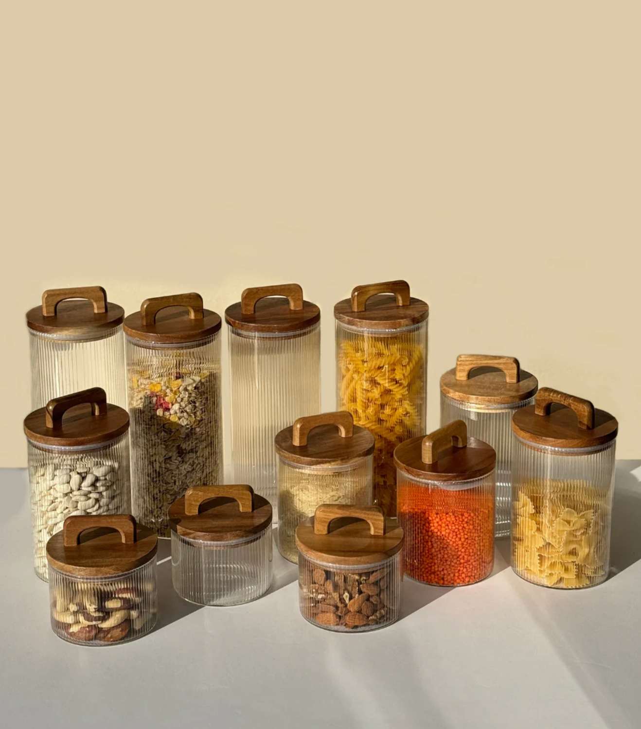 Stock jars Henkel Stripe acacia lid set of 2/ 1500 ml