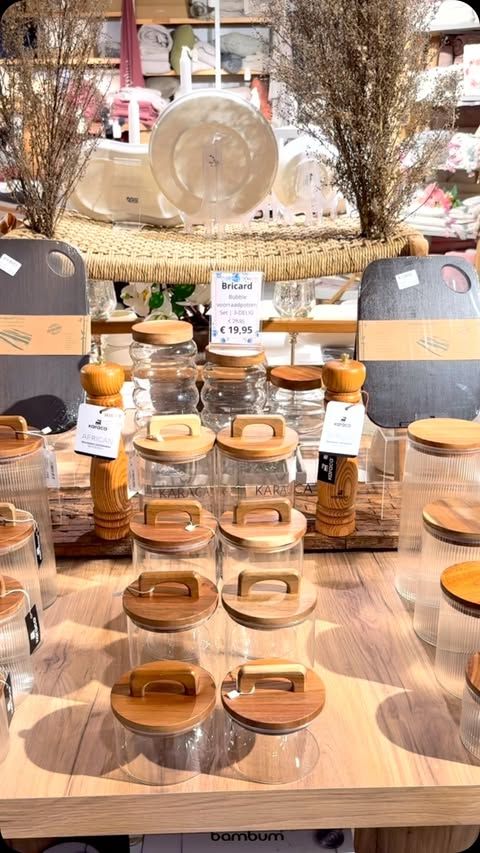 Stock jars Stripe acacia lid set of 2/ 750 ml