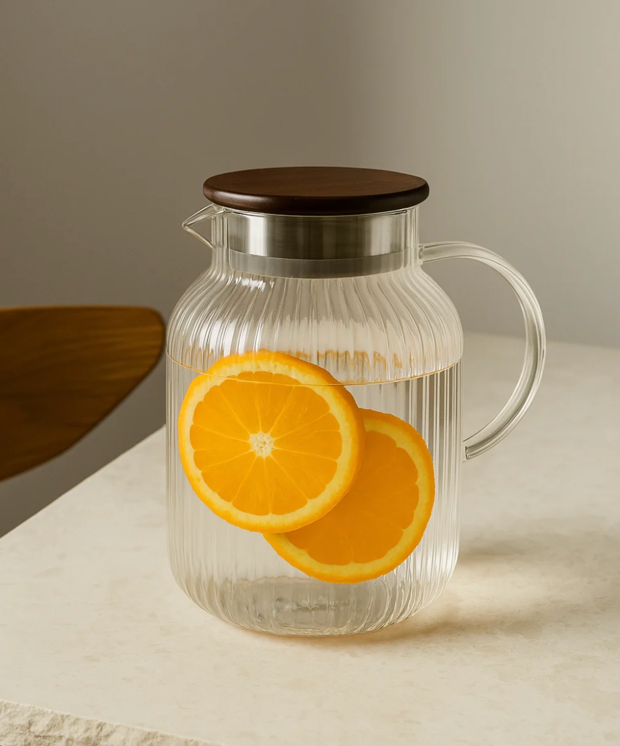 Stripe Carafe with acacia lid 1800 ml