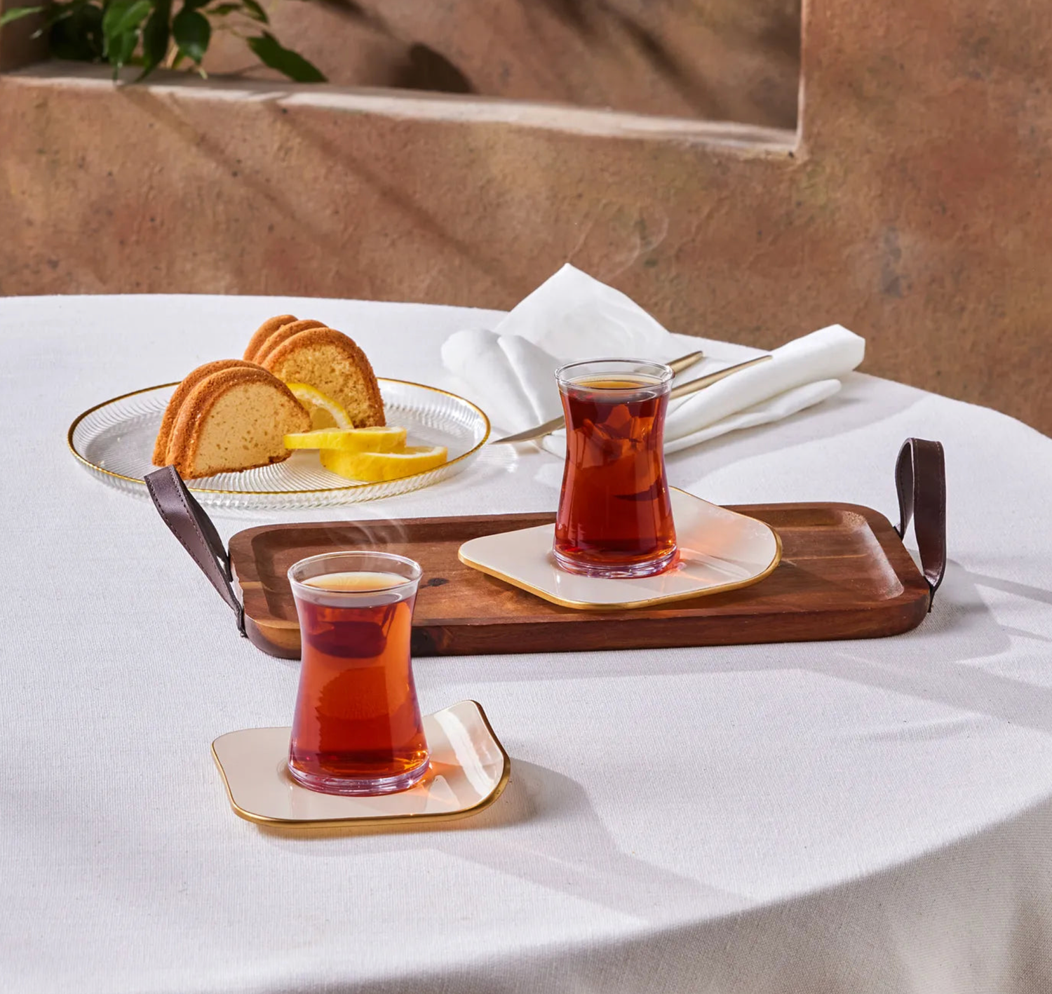 Karaca Retro Cream for 6 Person Square Tea Cup Set, 12 Piece