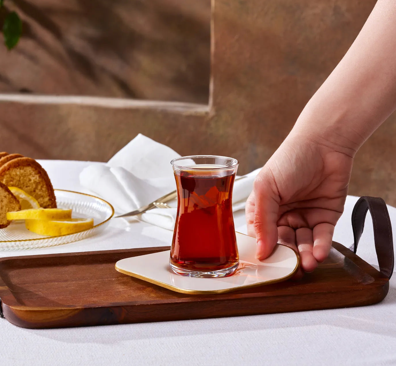 ​Karaca Retro Cream Square Tea Cup Set voor 6 personen, 12-delig