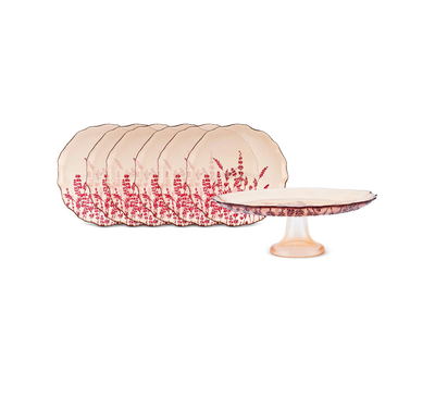 Karaca Red Lavender 7-Piece Cake Set