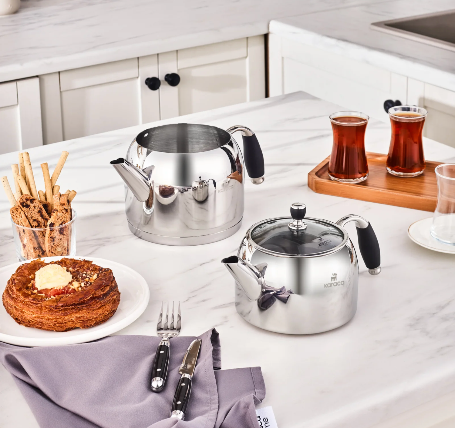 Karaca Stella Stainless Steel Teapot Set