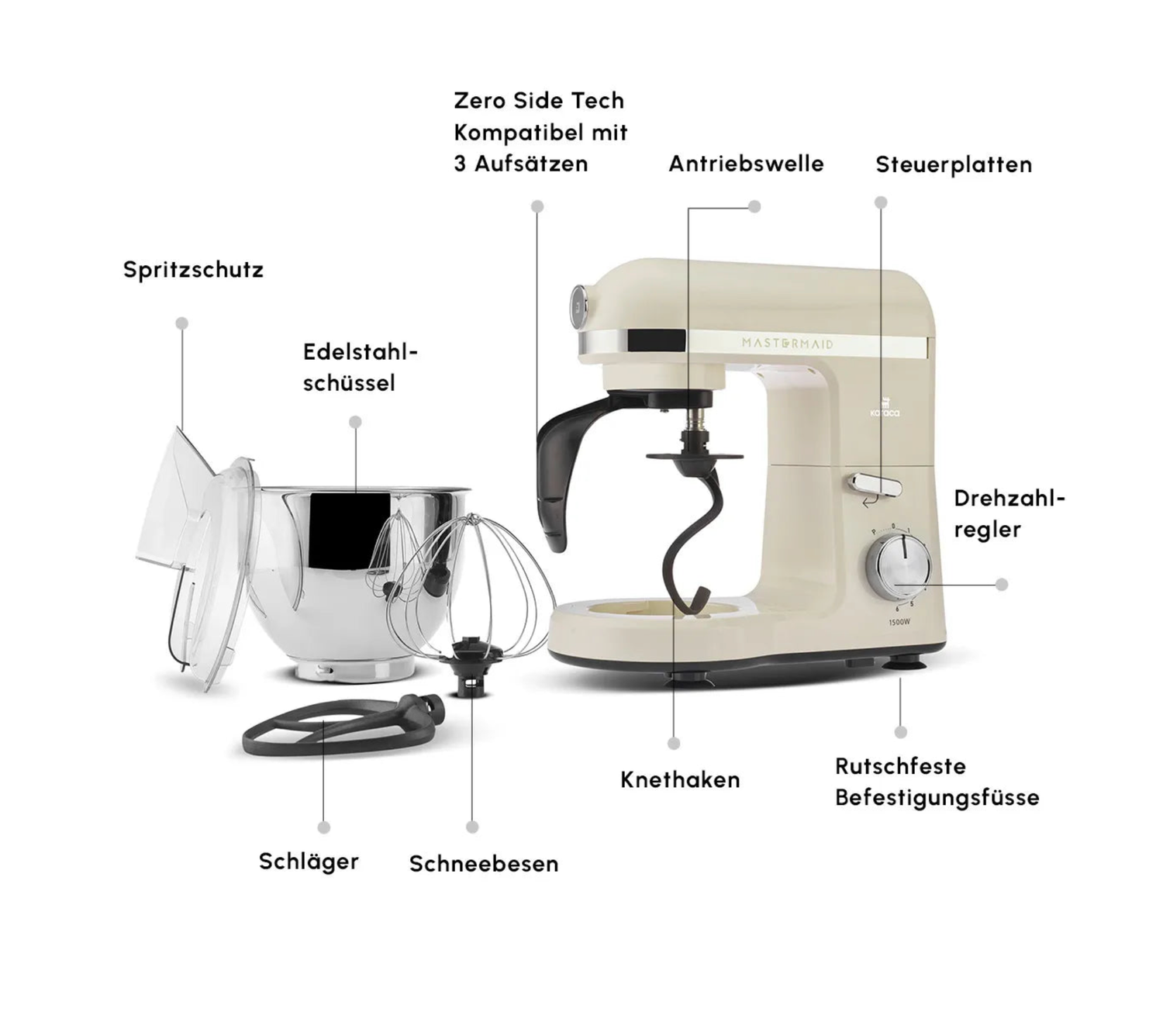 Karaca Mastermaid Chef Pro Twin-Arm Stand Mixer Soft Cream, 5L, 1500W