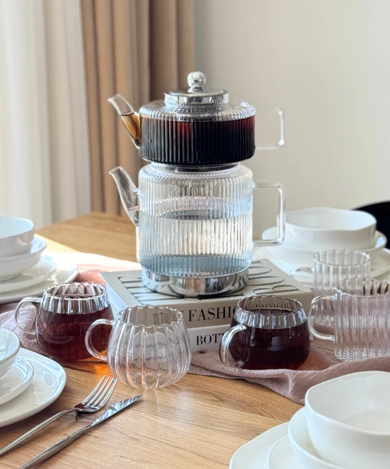Zoha Stripe XL glass teapot set