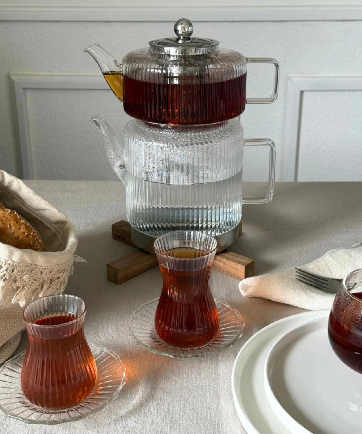 Zoha Stripe XL glass teapot set