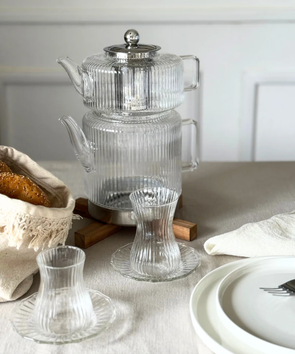 Zoha Stripe XL glass teapot set