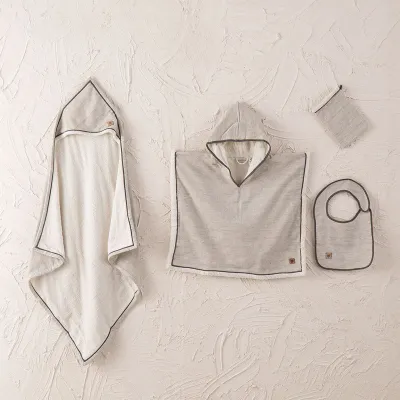 Ecocotton Hasna Poncho 100% Katoen Linnen Melange Grijs voor Jongens