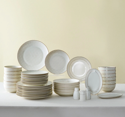 Karaca Elegance Bone Mandarin 53 Piece Dinner Set for 12 People Gold