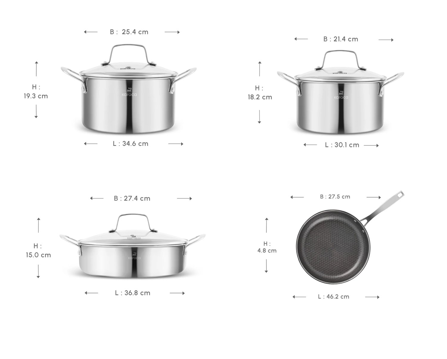 Karaca Ceramica Steel 3Ply Stainless Steel Cookware Set
