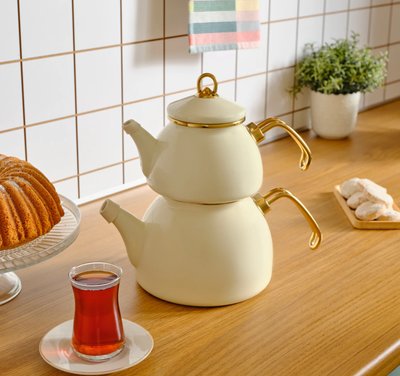Karaca Retro Enamel Cream Teapot