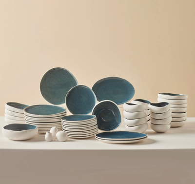 Karaca Earth Collection New Galactic Oscar Reactive Glaze 55-Piece Dinner Set for 12 People, Multi