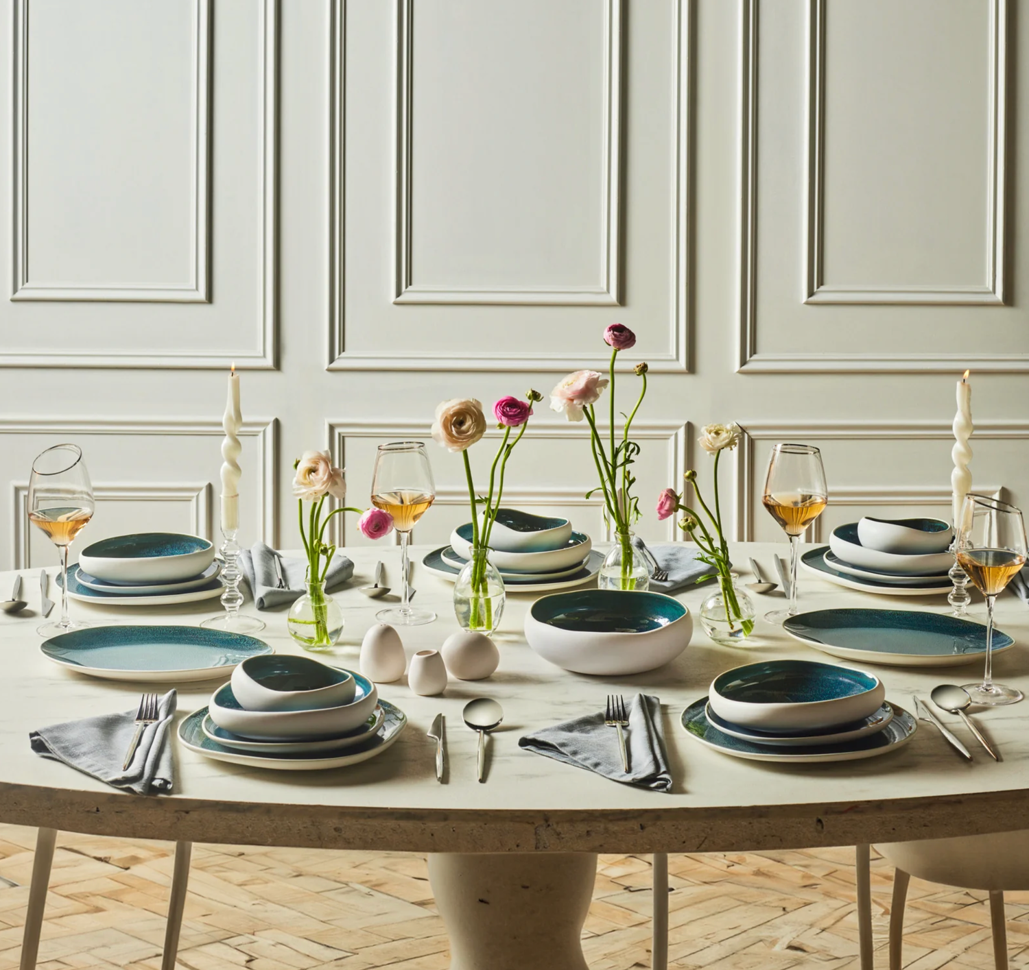 Karaca Earth Collection New Galactic Oscar Reactive Glaze 55-Piece Dinner Set for 12 People, Multi