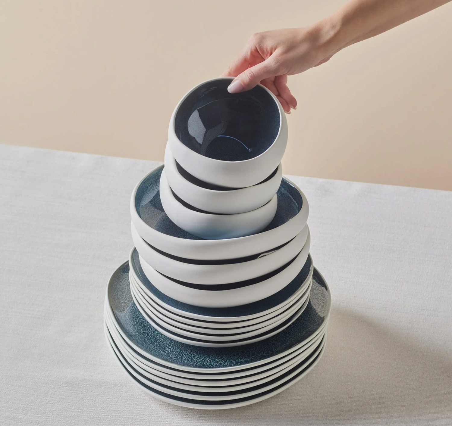 Karaca Earth Collection New Galactic Oscar Reactive Glaze 55-Piece Dinner Set for 12 People, Multi