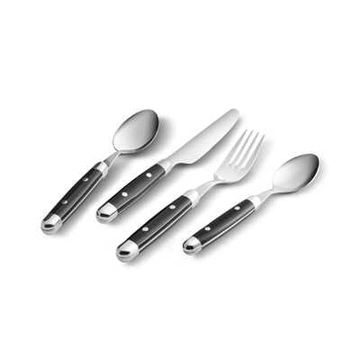 Karaca Alina 24-Piece 6-Person Fork, Knife, Spoon Set Black