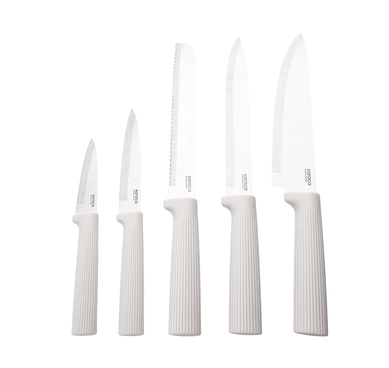 Karaca Massimo Knife, Serving Utensils, and Cutting Board Set, Cream