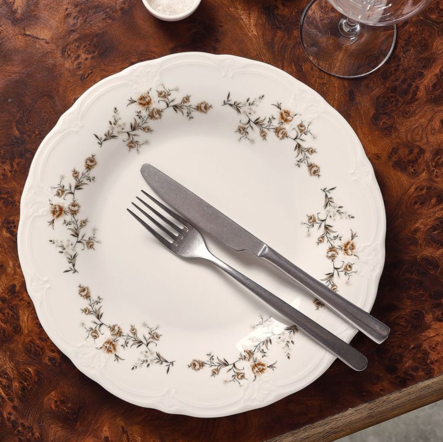 Bord 20,5CM Bruine Bloem Retro