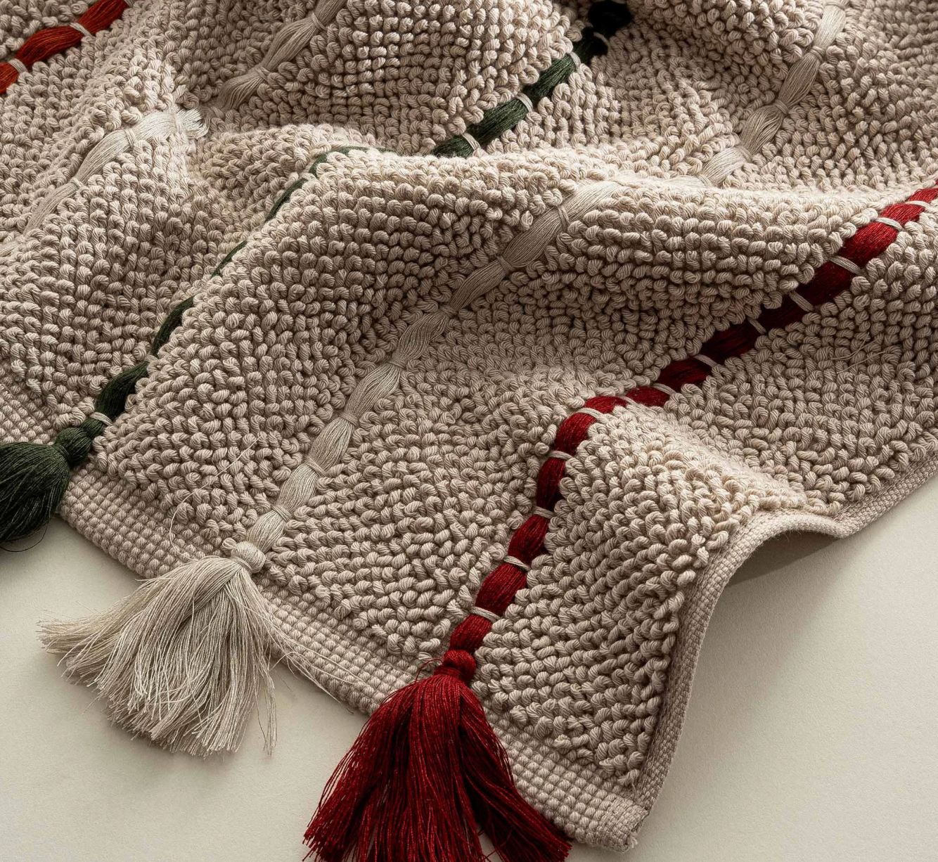 Ecocotton Katari Badmat 100% Katoen Handgeborduurd Beige 50x80cm