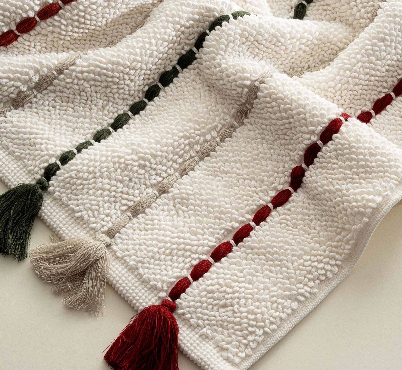 Ecocotton Katari Bath Mat 100% Cotton Hand Embroidered Cream 50x80 Cm