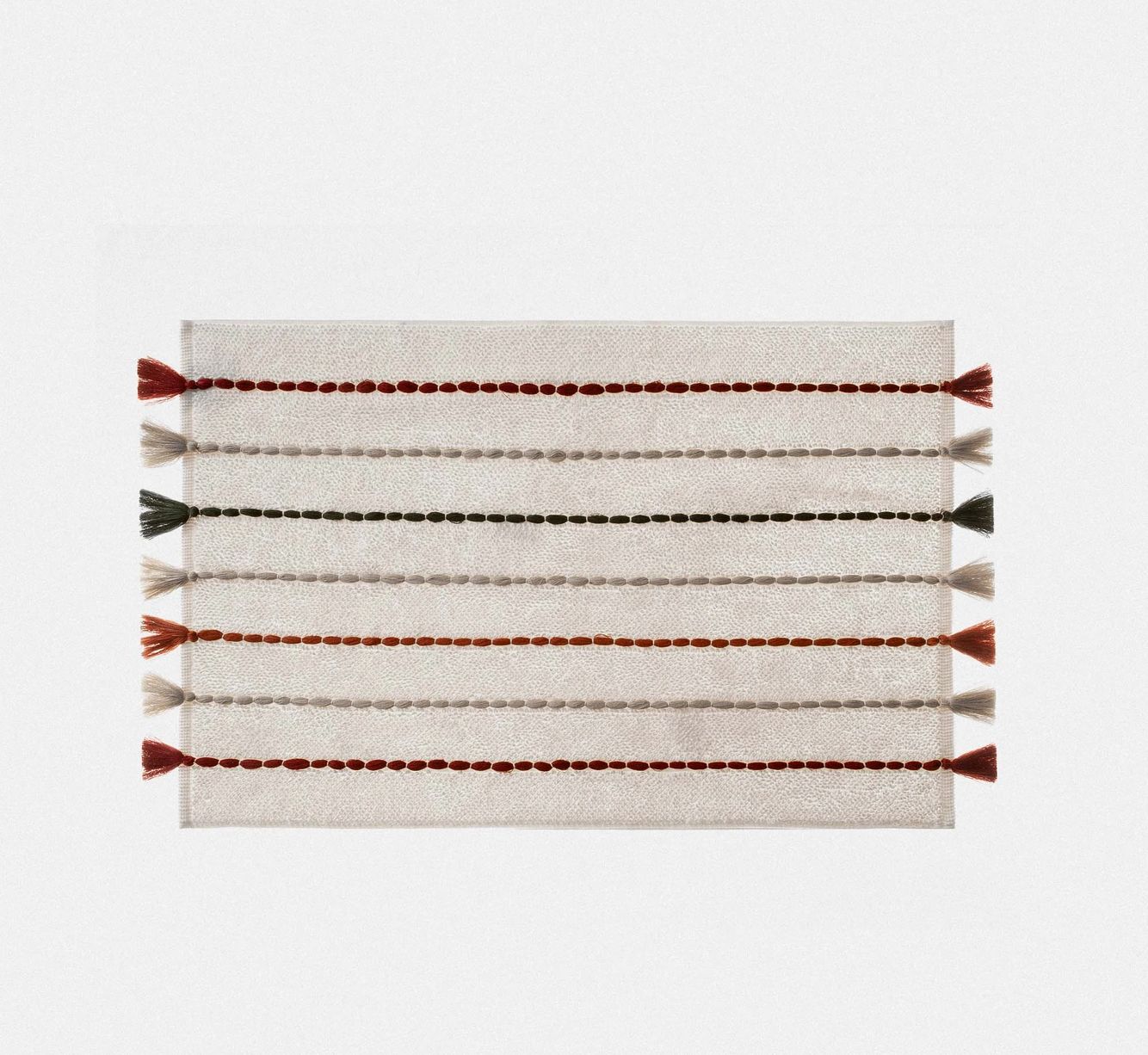 Ecocotton Katari Bath Mat 100% Cotton Hand Embroidered Cream 50x80 Cm