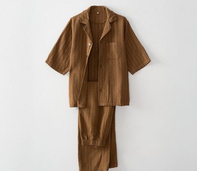 Ecocotton Zeyna Heren Pyjamaset Biologisch Katoenen Mousseline Bruin