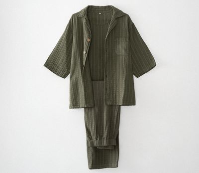 Ecocotton Zeyna Heren Pyjamaset Biologisch Katoenen Mousseline Groen