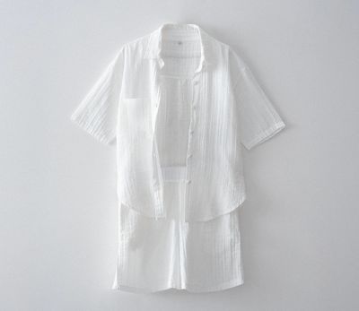 Ecocotton Zeyna Korte Dames Pyjamaset Biologisch Katoenen Mousseline Crème