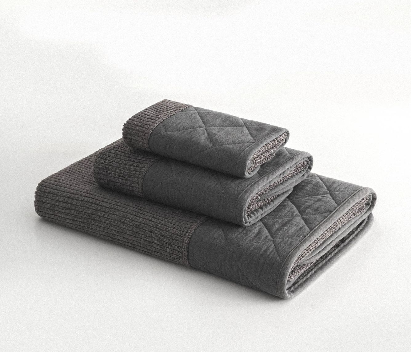 Ecocotton Hüma 3-delige handdoekenset katoen antraciet Ecocotton Hüma 3-delige handdoekenset katoen antraciet