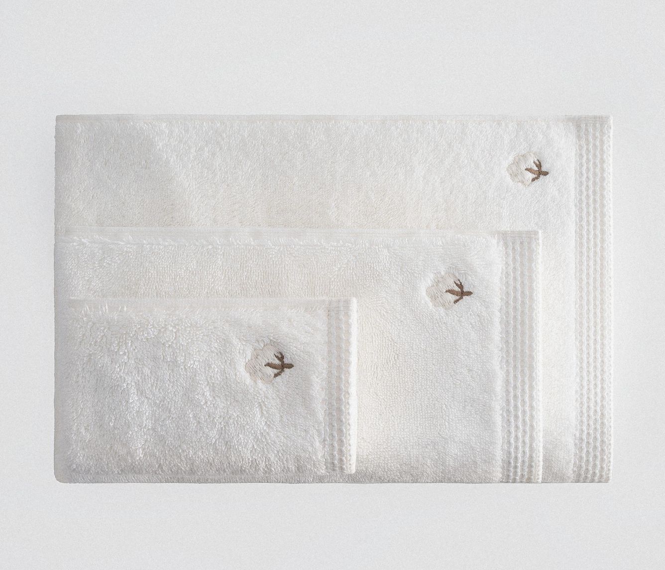 Ecocotton Pure Cotton 3-delige Handdoekenset Biologisch Katoen Vlinderrand Crème