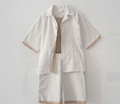 Ecocotton Alinda Heren Pyjamaset met Shorts Biologisch Katoenen Mousseline