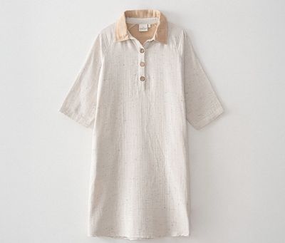 Ecocotton Alinda Damesjurk Biologisch Katoenen Mousseline Beige Ecocotton Alinda Damesjurk Biologisch Katoenen Mousseline Beige