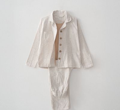 Ecocotton Alinda Dames Pyjamaset Biologisch Katoenen Mousseline Beige