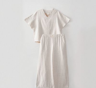 Ecocotton Alinda Damesset Biologisch Katoenen Mousseline Beige Ecocotton Alinda Damesset Biologisch Katoenen Mousseline Beige