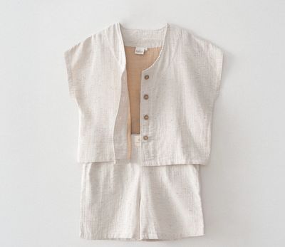 Ecocotton Alinda Dames Pyjamaset met Short Biologisch Katoenen Mousseline Beige