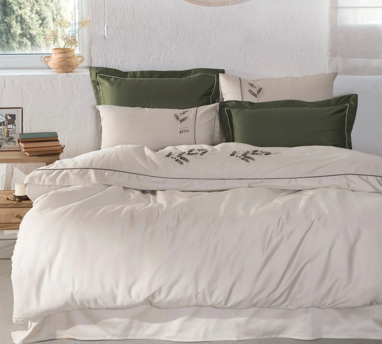 Ecocotton Derin King Size Beddengoed Set Biologisch Katoen Satijn Groen