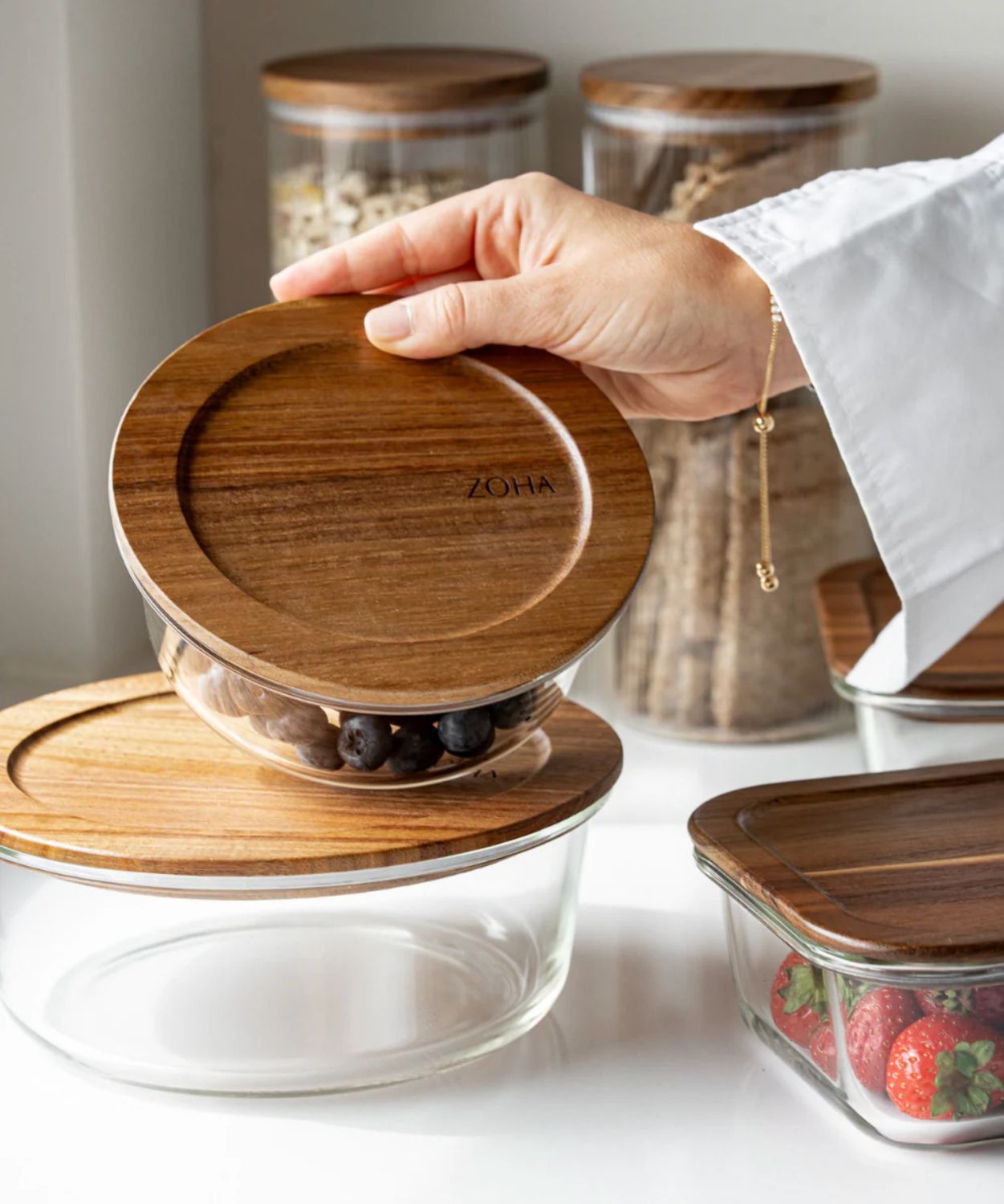 Vershoudbakjes Voordeel Bundel acacia deksel 8 st.