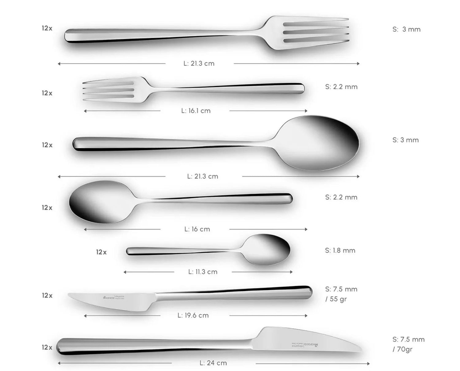 Karaca Boreas 12-persoons bestekset, 84-delig